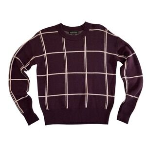 Banana Republic Italian Wool Cashmere Sweater Burgundy Pink Windowpane XS